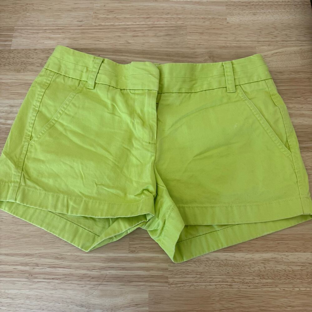 J. Crew Chino Cotton Shorts Neon Lime Green 3” Inseam Womens Size 0 EUC